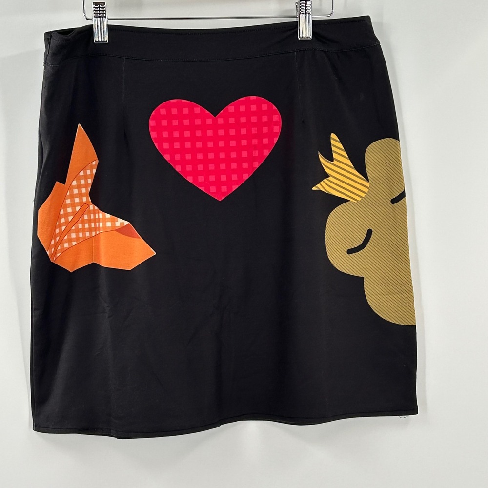 Misslook Black Graphic Mini Skirt Heart Origami Bird Pop Art 839359# XL